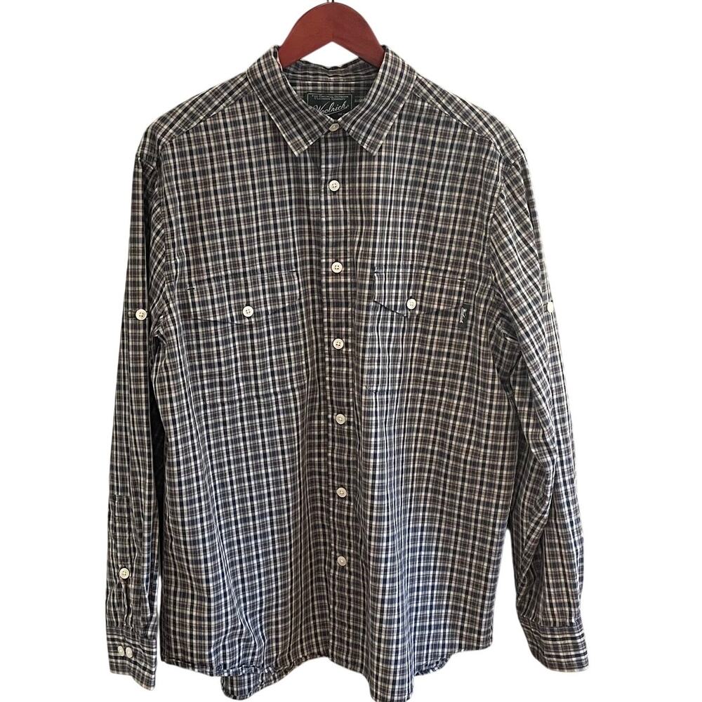 Woolrich Men's Cotton Plaid Long Sleeve Shirt, Roll Tab Sleeve, Preppy, L